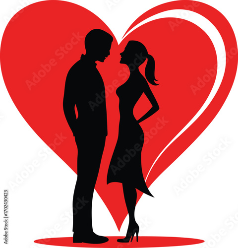 Romantic couple silhouettes under a glowing sky evening scene