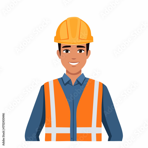 Smiling Construction Worker in Safety Gear