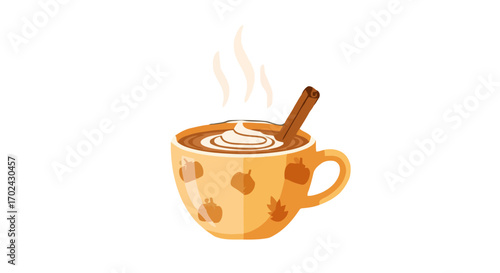 Pumpkin spice latte in a cup with cinnamon stick