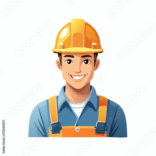 Smiling Construction Worker with a Blue Eye and Safety Helmet
