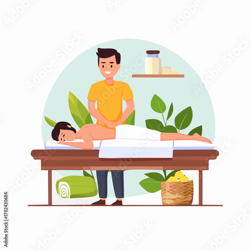 Relaxing spa day Woman receiving massage from smiling therapist in serene setting