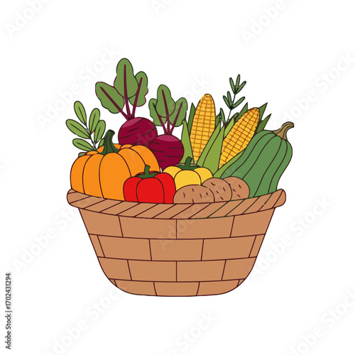 Basket full fresh autumn vegetables
