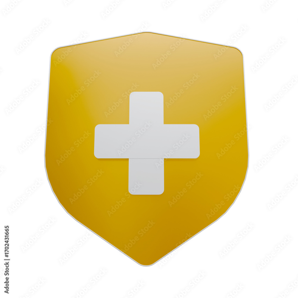 Fototapeta premium 3D golden shield medical cross protection icon
