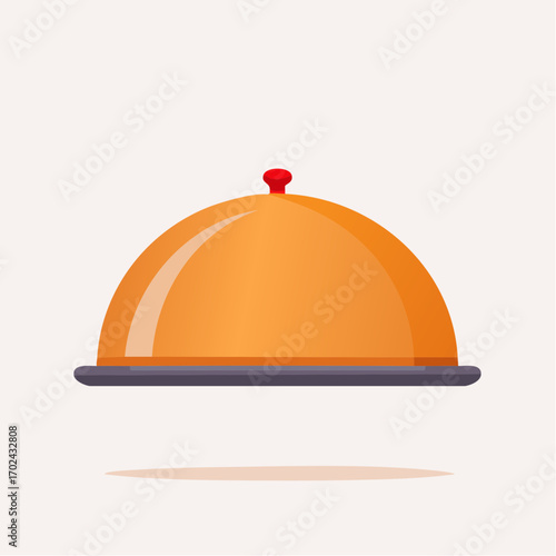 Elegant White Cloche with Red Knob and Shadow Ready to Unveil Culinary Delights