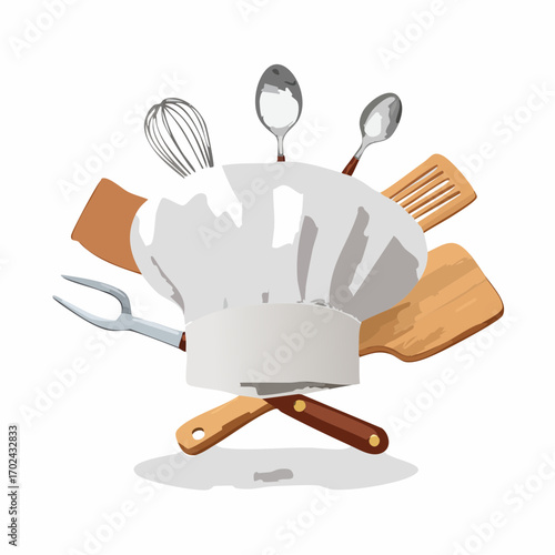 Culinary Tools and Chefs Hat Composition for Cooking and Baking