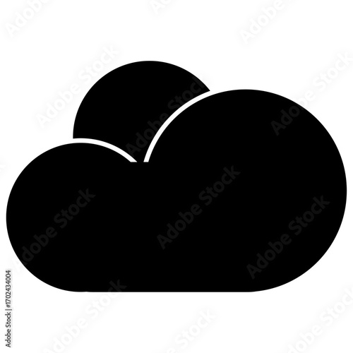 Black vector illustration of a simple cloud shape, minimal weather icon representing sky, storage, internet, technology, or forecast concept.