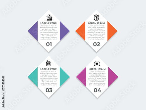 Business infographic design template with 4 options, steps or processes. Can be used for workflow layout, diagram, annual report, web design