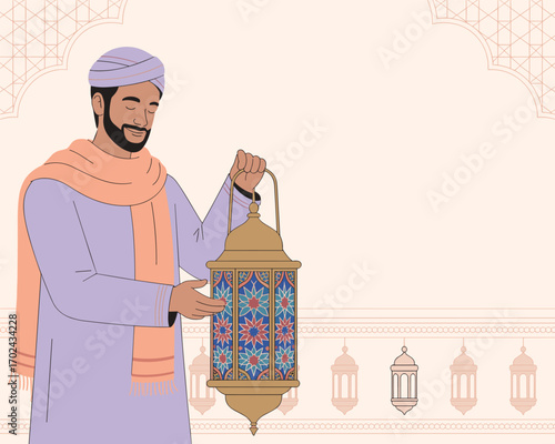 Ramadan Lantern Man Celebrating the Holy Month with Traditional Decor