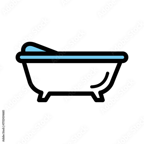Blue bathtub icon fills water indoors clean