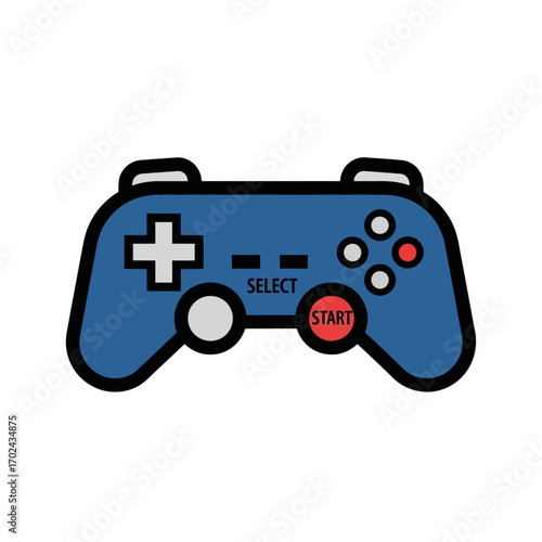 Blue controller illustrates playing game on white background detail