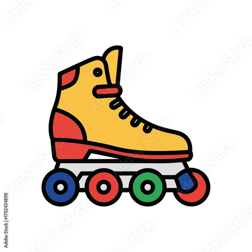 Colorful roller skate glides outdoors recreationally on white