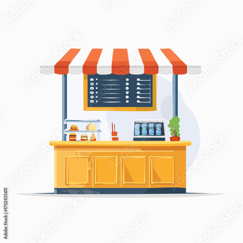 Colorful Illustration of a Street Food Stall with Menu and Burgers