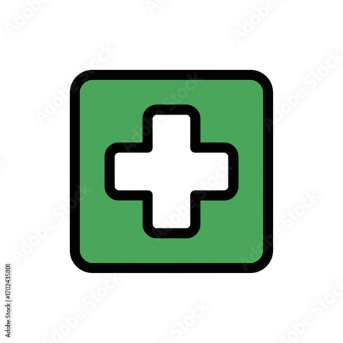 Medical cross symbol presents aid on white background