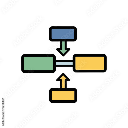 Diagram blocks connect data flow network scheme representation