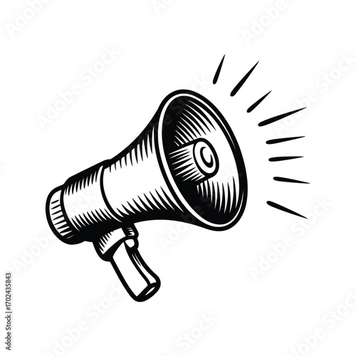 Vintage hand drawn megaphone illustration announcing news or information with sound waves