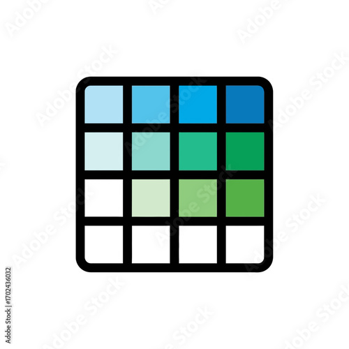 Color swatch grid shows varied hues blending pattern design