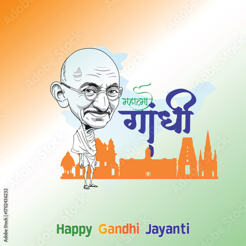 Gandhi Jayanti Vector Illustration caricature,Tribute to the Apostle of Peace Who Guided a Nation With Non-Violence and Truth