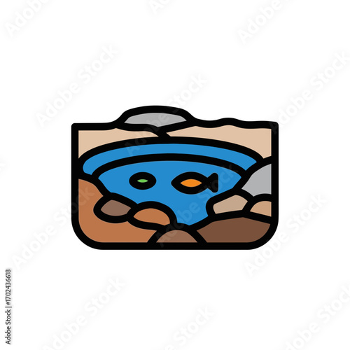 Fish swims pond tranquil rocky outdoor scene detail