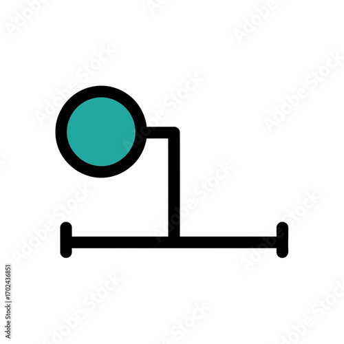 teal circle connects lines within simple icon design