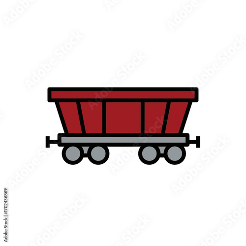 Red gondola transports goods on tracks isolated