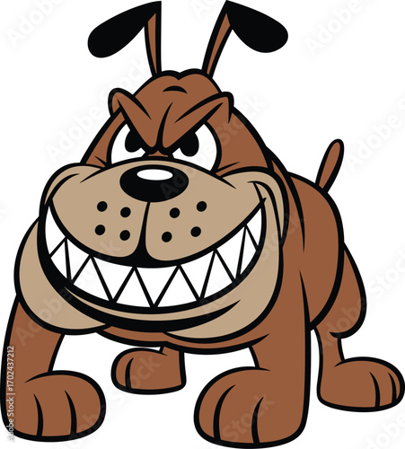 Cartoon bulldog, aggressive dog, snarling animal, vector illustration, mean character, fierce design, clipart, stock image, teeth bared, muscular stance