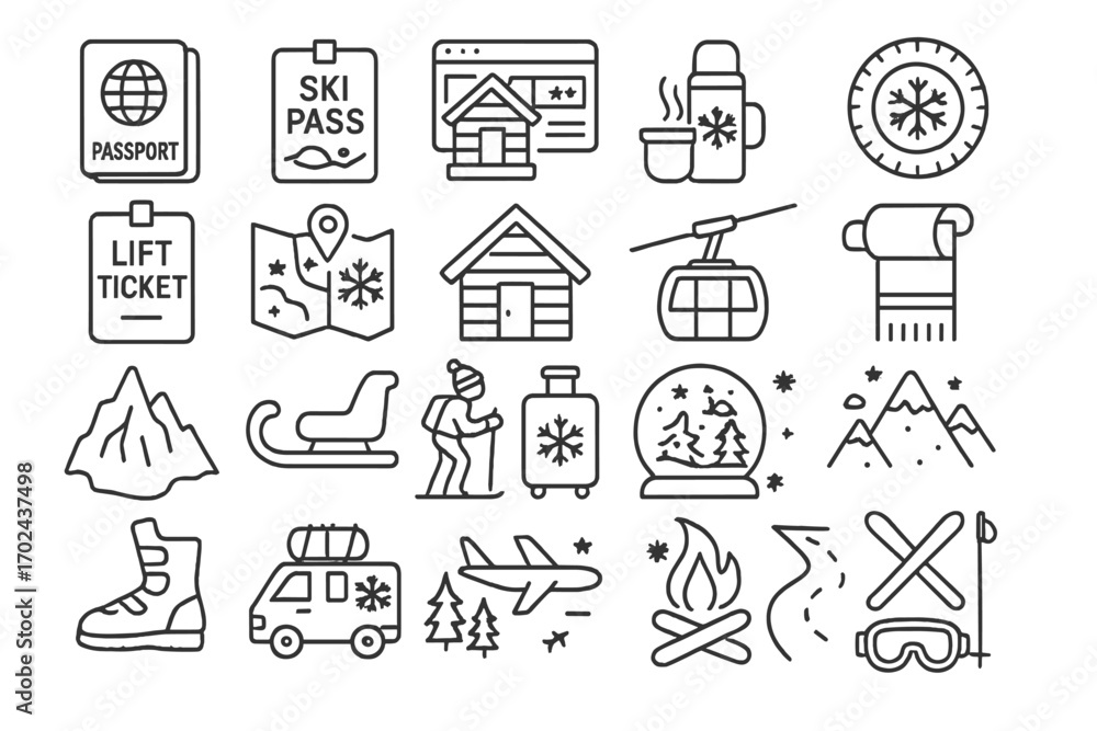custom made wallpaper toronto digitalSet of winter travel and ski resort line icons including equipment, transportation, and snowy activities