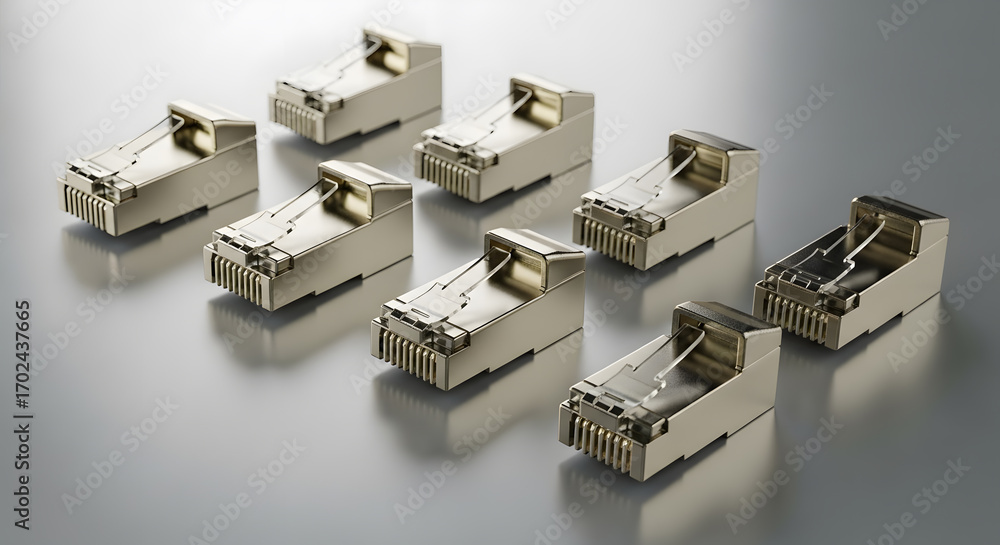 Fototapeta premium Studio Shot of Network Cable Connectors with Sharp Textures