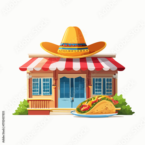 Festive Taco Shop with Sombrero and Delicious Taco
