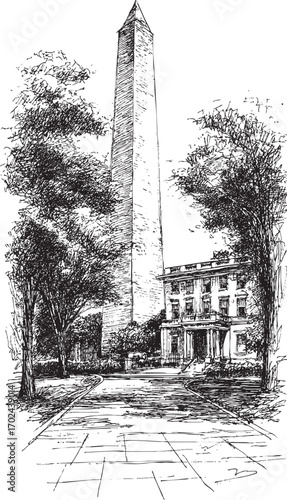 Washington Monument, Washington illustration on a white background. This vector illustration can be used in any size you like for advertising, logos, and other work.