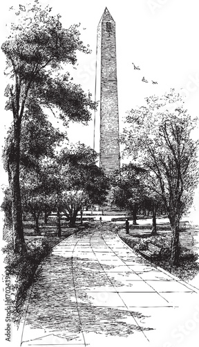 Washington Monument, Washington illustration on a white background. This vector illustration can be used in any size you like for advertising, logos, and other work.