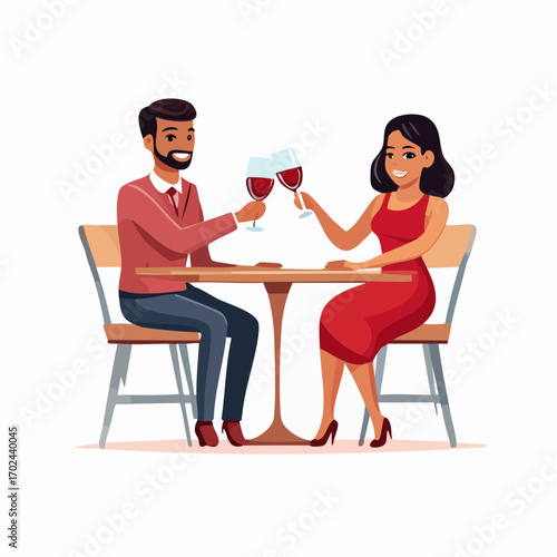 Romantic Couple Toasting with Wine at a Restaurant