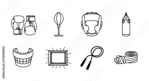 Boxing Equipment Outline Set Punching Bag, Gloves, and More