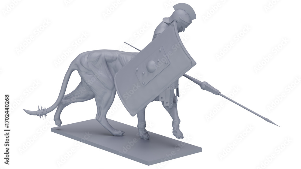 Αυτοκόλλητο 3d rendering roman soldier sculpture with horse legs