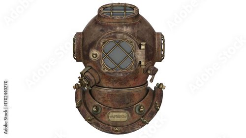 Valokuva 3d rendering rusty diving helmet