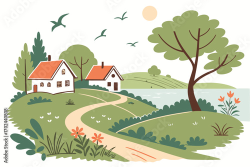 rural landscape with house and trees