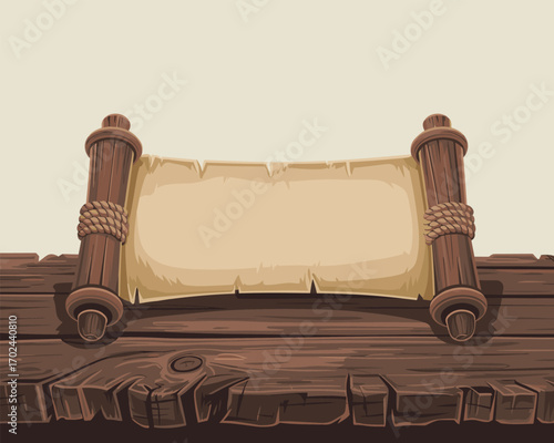 Ancient Scroll Banner on Wooden Table Vintage Map or Message Template