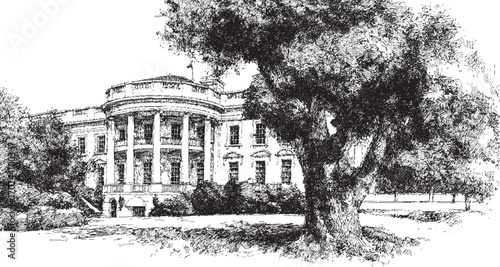 White House, Washington illustration on a white background. This vector illustration can be used in any size you like for advertising, logos, and other work.
