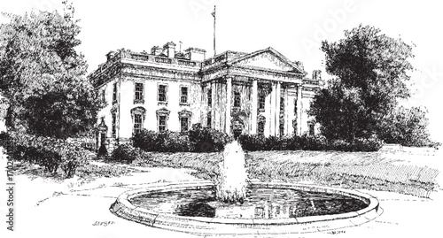 White House, Washington illustration on a white background. This vector illustration can be used in any size you like for advertising, logos, and other work.