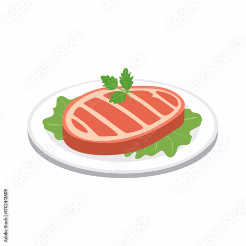 Grilled Steak on a Plate with Parsley Garnish
