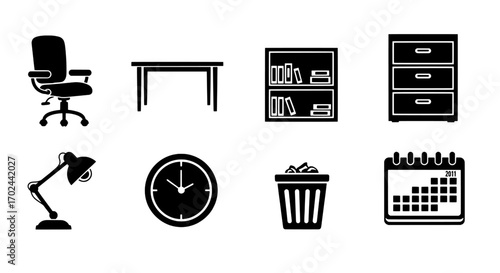 Office Furniture Icon Set Workspace Essentials