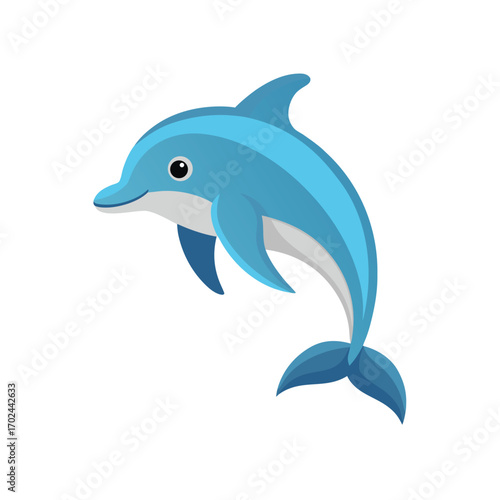 Light blue cartoon dolphin jumping isolated on white background