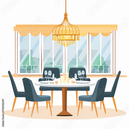 Elegant Restaurant Dining Scene with Chandelier and Table Setting