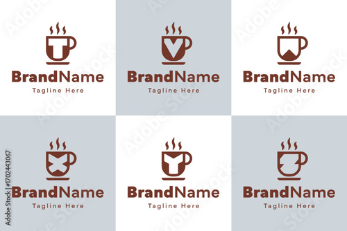 Letter T V W X Y Z Coffee Cup Logo Set, symbolizing warmth, energy, and friendly gatherings