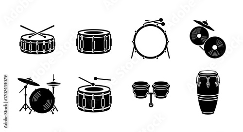 Drum Set Instruments Vector Silhouette Collection