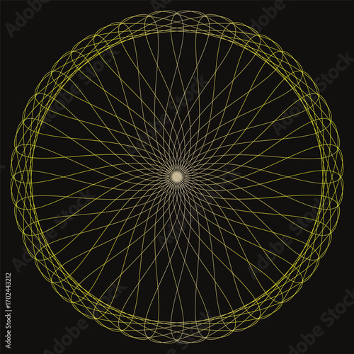 Retro vector illustration of a bicycle wheel with a tire, spokes, and rim on a black background