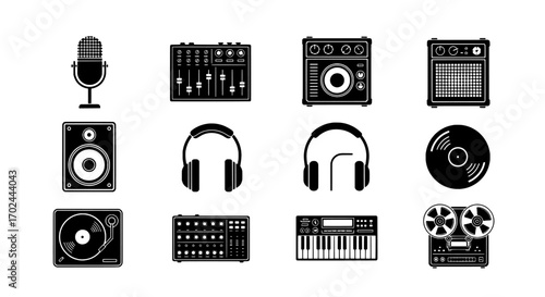 Audio Equipment Icons Collection for Music Production