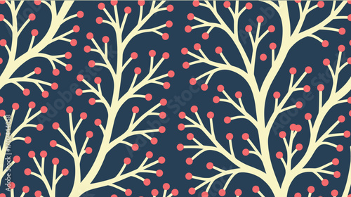 Floral pattern with branches and berries on dark background  