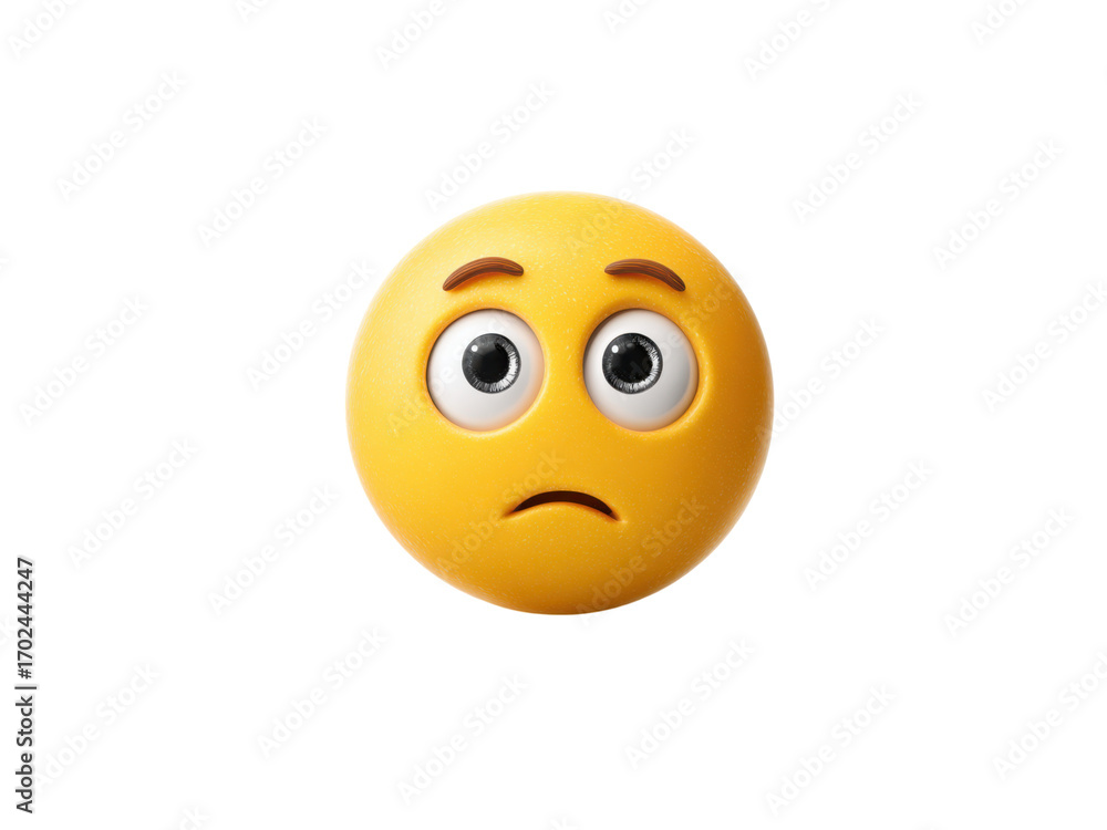 Fototapeta premium Worried yellow emoji face with wide eyes and curved mouth image, Isolated On Png Transparent Background