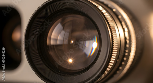 Detailed View of Vintage Projector Lens in Soft Studio Lighting
