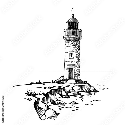 Lighthouse. Hand drawn sketch vector. Ancient architecture